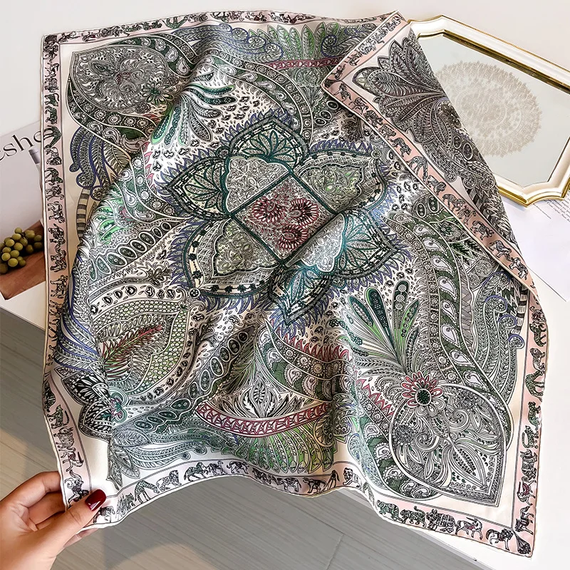 

100% Silk Square Scarf for Women 2026 Luxury Brand Vintage Paisley Print Neck Scarves Ethnic Woman Accessory