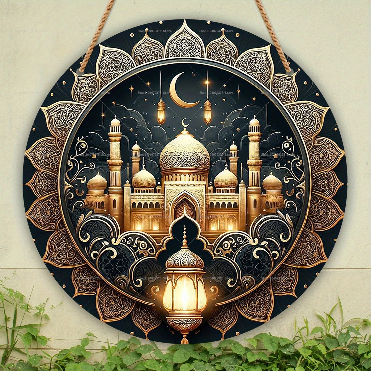 Ramadan Mubarak Party Moon Star Ornaments Eid Al-Adha Hanging Round Wooden Board Ornaments Suitable For Islamic Muslim Parties