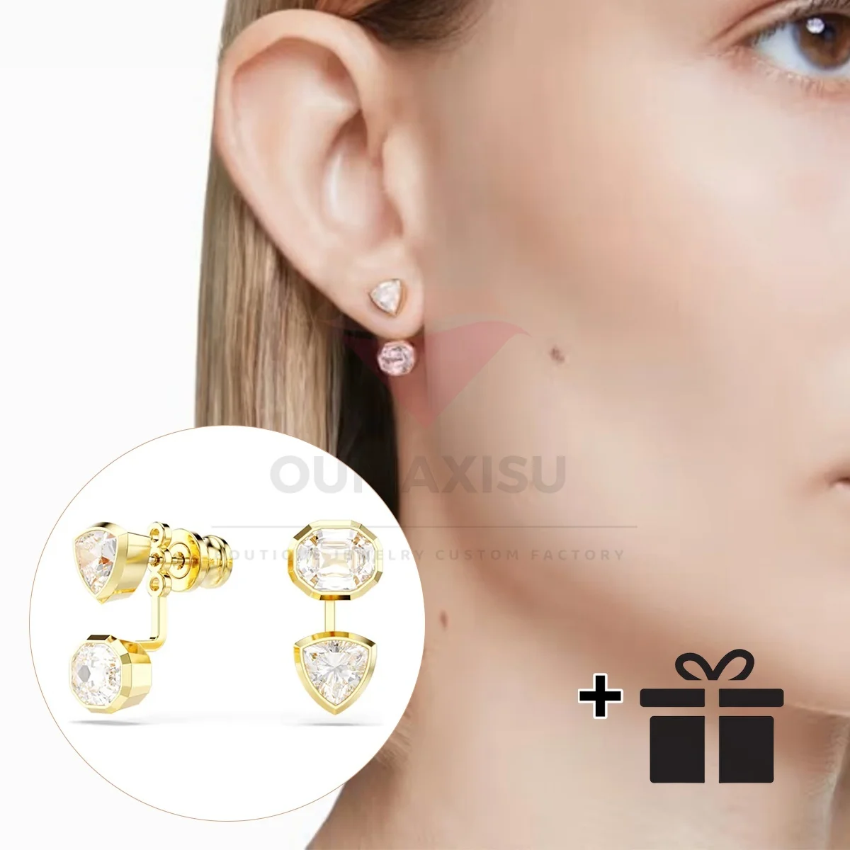 

High-quality S 925 square zircon earrings, multi-functional fashion jewelry for party and daily life - birthday gift for ladies