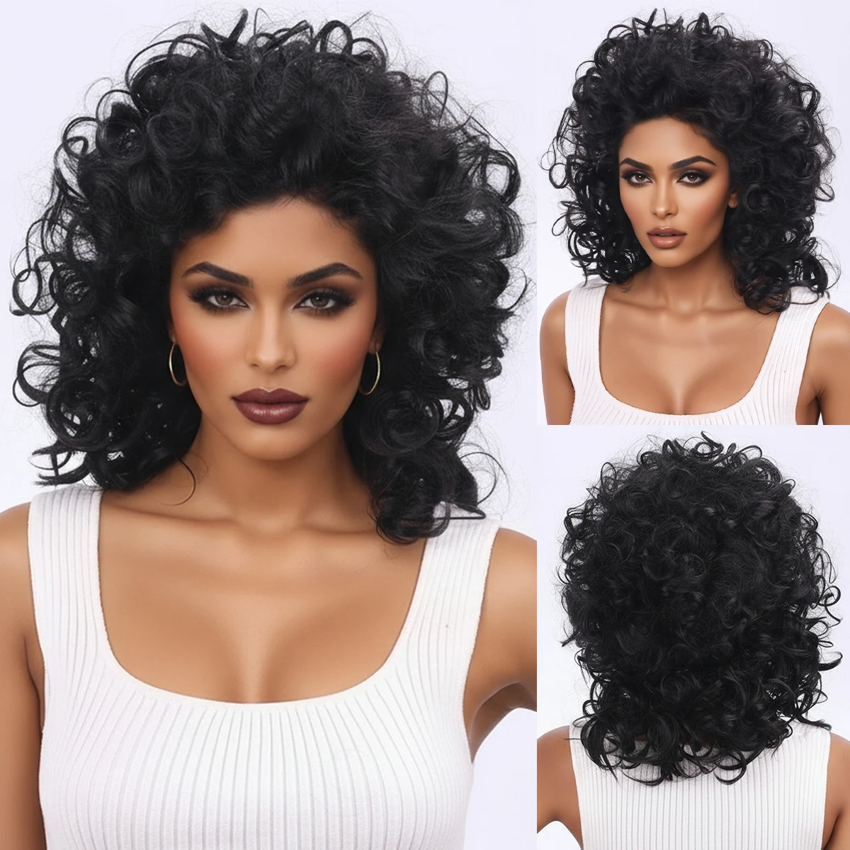 

Wig black small roll synthetic fiber wig from Europe and America