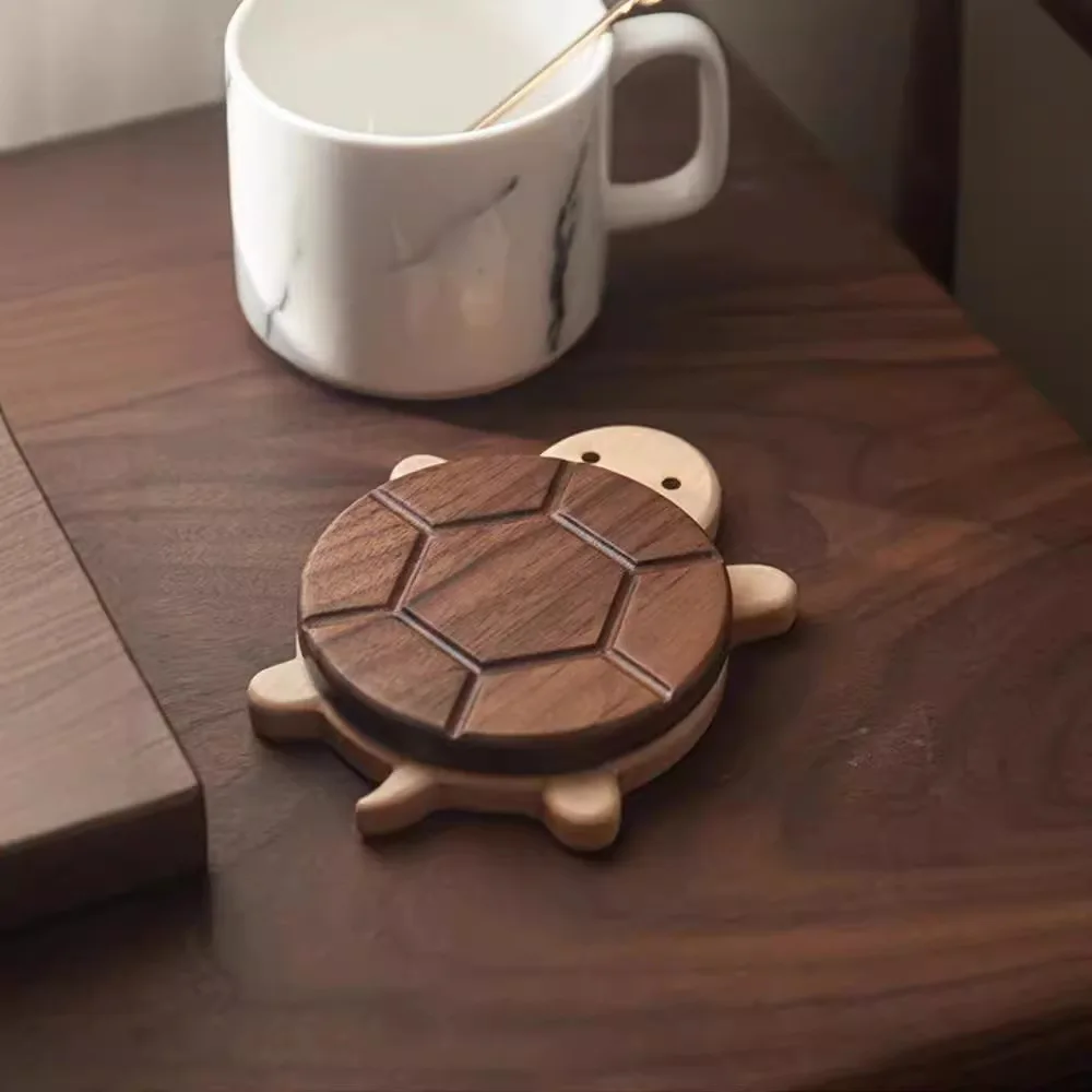 

Little turtle shape coaster wooden cartoon thermal insulation mat restaurant desktop decoration ornament can be split walnut coa