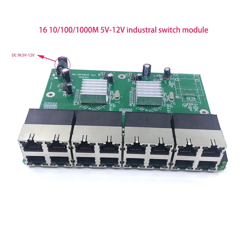 1000M switch Unmanaged 16port 10/100/1000M industrial Ethernet switch module PCBA board OEM Auto-sensing Ports