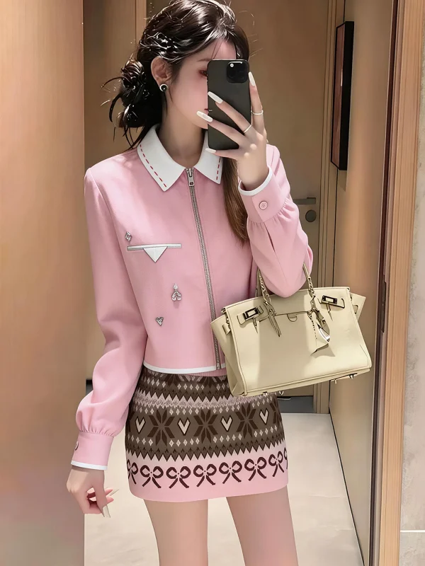 

Spring New Style Collar Open Cardigan Sweet Style Comfortable Loose Fit Commute Friendly Pink Shirt for Young Women