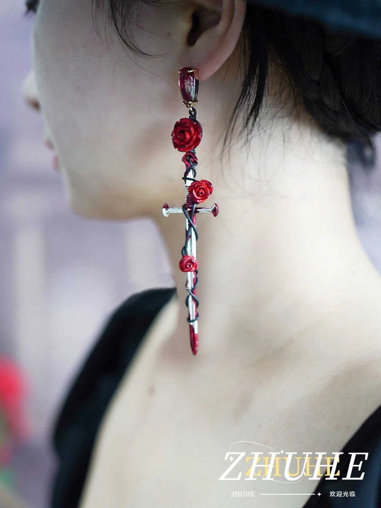 

Celebration Banquet Gothic Rose Cross Sword Stud, Punk Copper Alloy Women's Popular Jewelry Gift