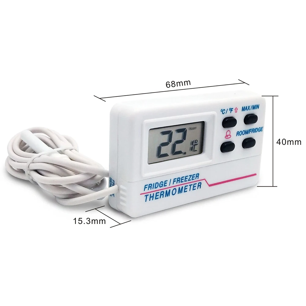 1Pcs LCD Freezer Thermometer High & Low Temperature Alarms Settings with -50 ℃~70 ℃ Digital Refrigeration Fridge Thermometer