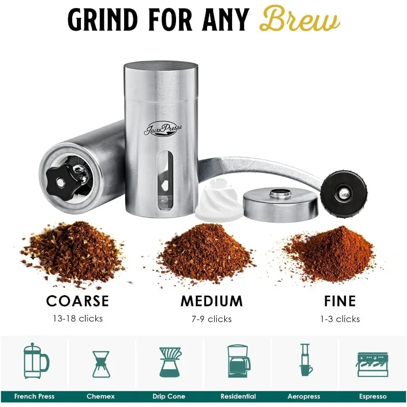 Coffee Grinder - 18 Adjustable Settings, Portable Conical Burr Grinder for Camping, Travel, Es