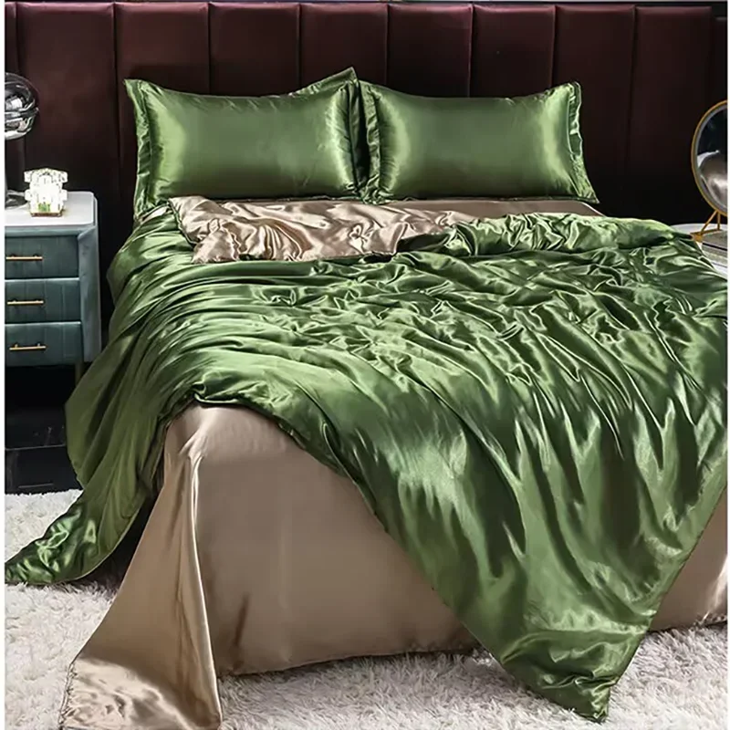 

4 PCS Solid Color Bedding Set Luxury Soft Sheet And Pillowcases Quality Quilt Cover Summer Bed For Home Quality Bed Cover Set