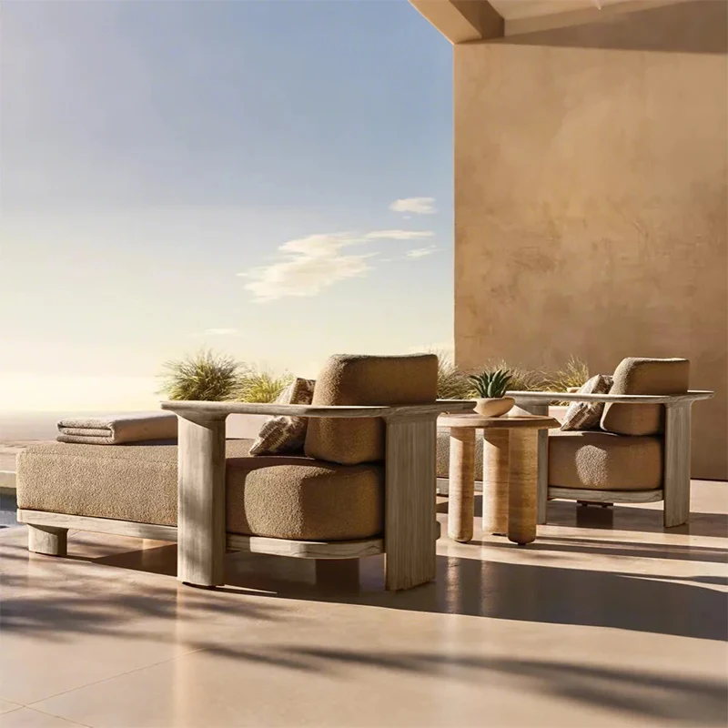 

Outdoor Teak Furniture Waterproof Fabric Wood Sun Lounger Poolside Teak Sunbed All Weather Teak Chaise Lounge Charis