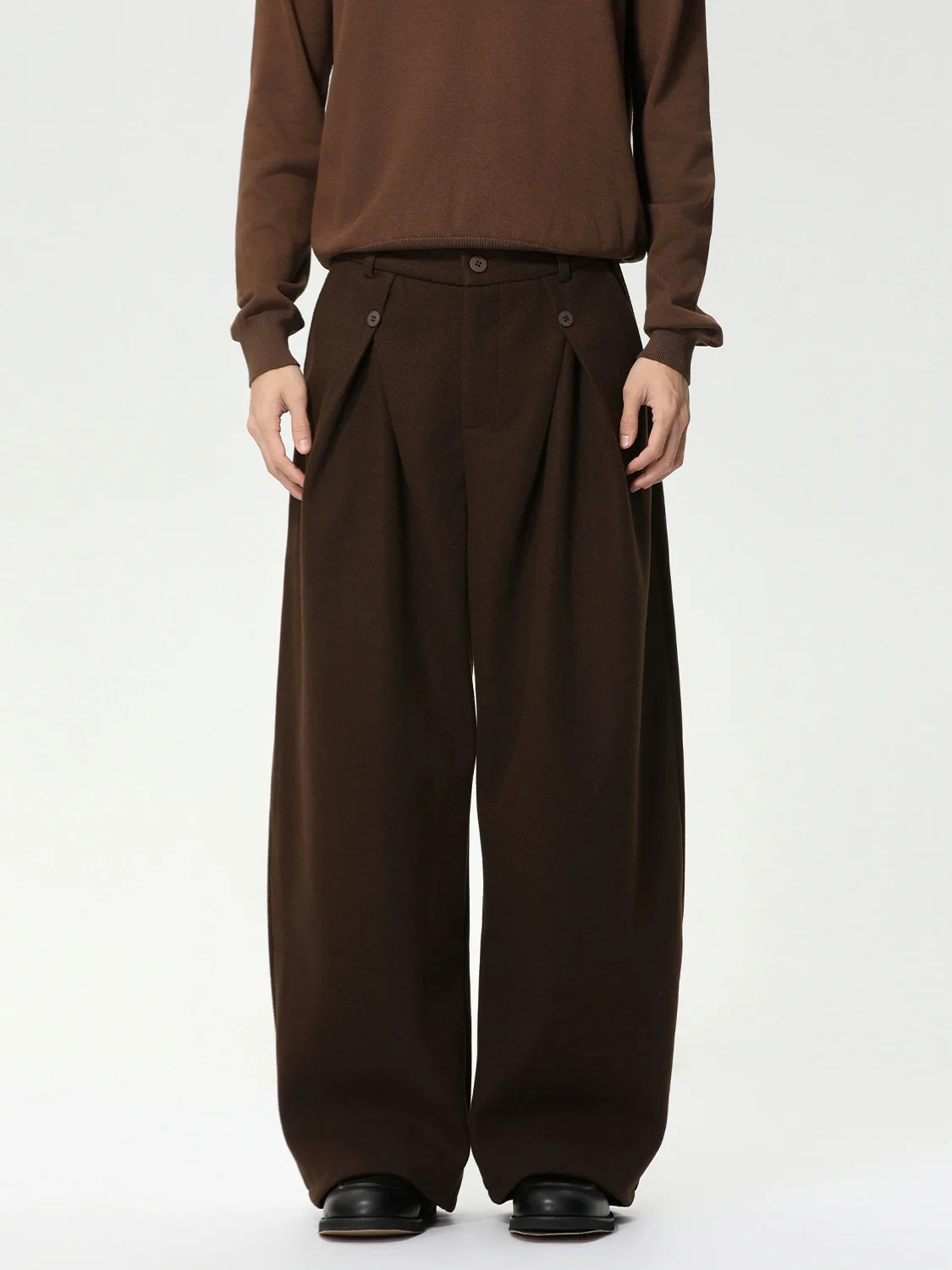 

Мужские шерстяные брюки в стиле ретро с пэчворком и пуговицами, А-силуэт, повседневные, плиссированные, деловые, со средней талией, свободного кроя, эксклюзивно онлайн