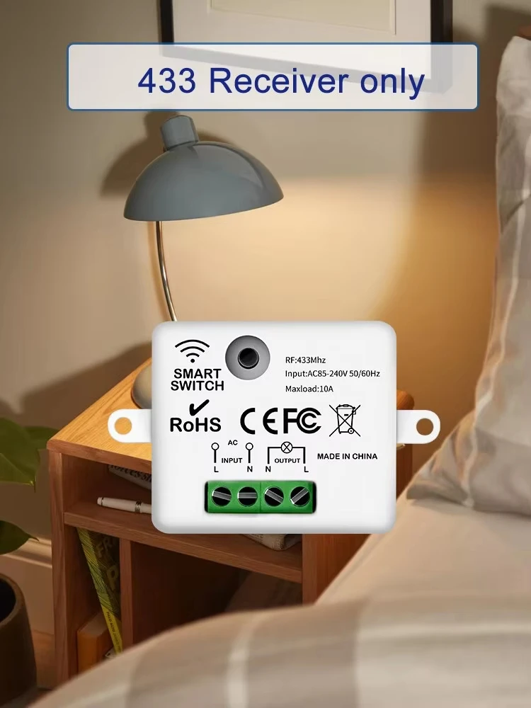 Interruptor de luz inalámbrico RF de 433MHz, Control de relé de 220V, 110V, 10A, Mini interruptor de Panel de pared de botón redondo, Control remoto para lámpara LED