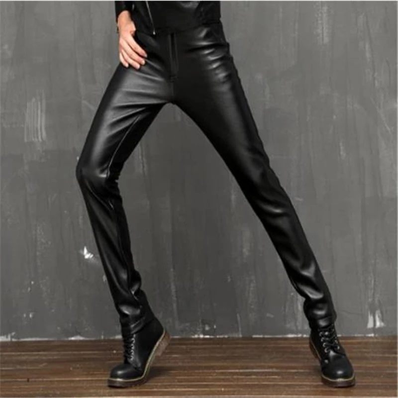 Men Spring Pantalones Warm Pu Pantalons Hot Sale Pu Pencil Pants Male Hot Sale Velvet Thick Leather Trousers Stretch Pant