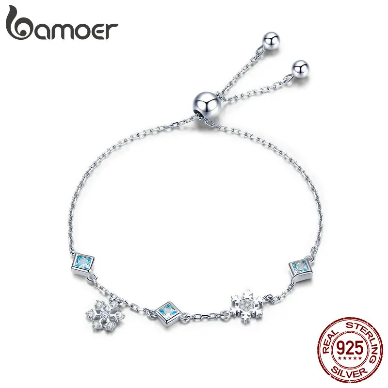 

Bamoer Snowflakes Bracelet 925 Sterling Silver Unique Zircon Snowflakes Design Zircon Bracelet Women Fine Jewelry