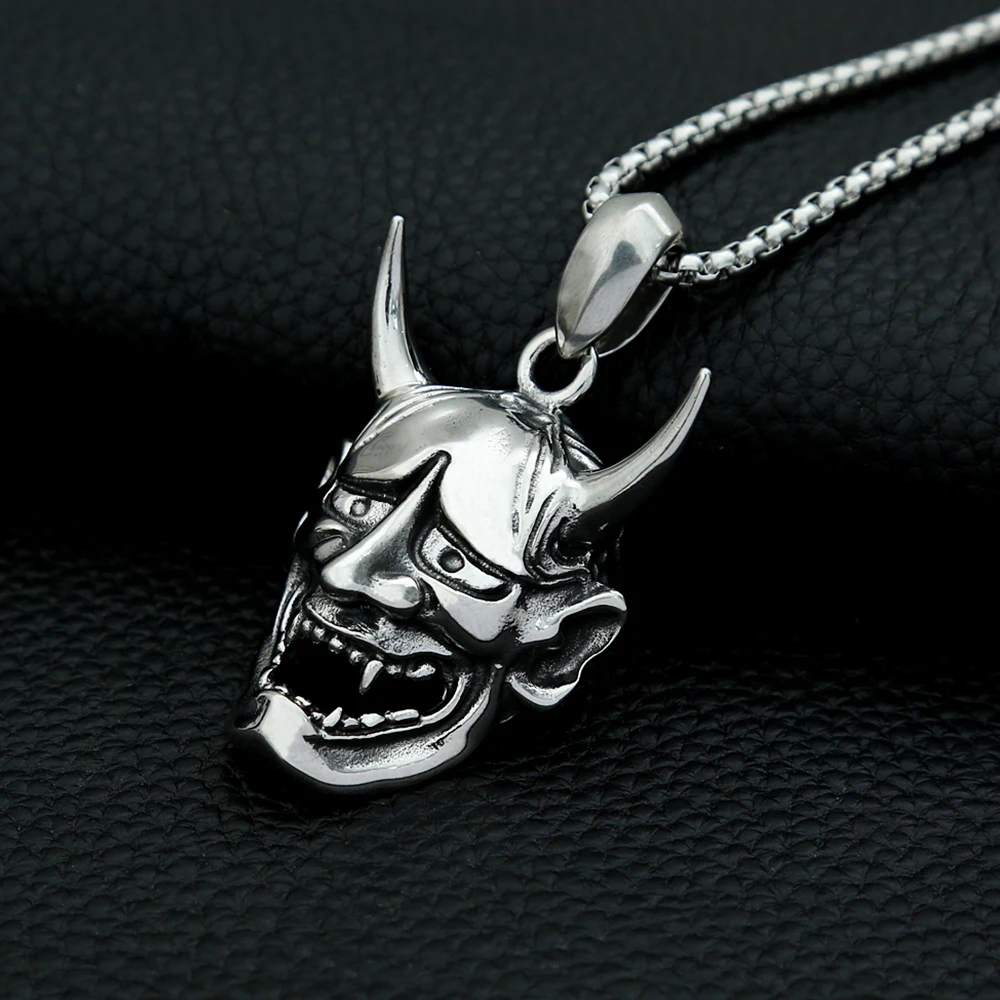 Vintage Personality Prajna Mask Pendant Necklaces For Men 316L Stainless Steel Domineering Demon Skull Jewelry Gift Dropshipping