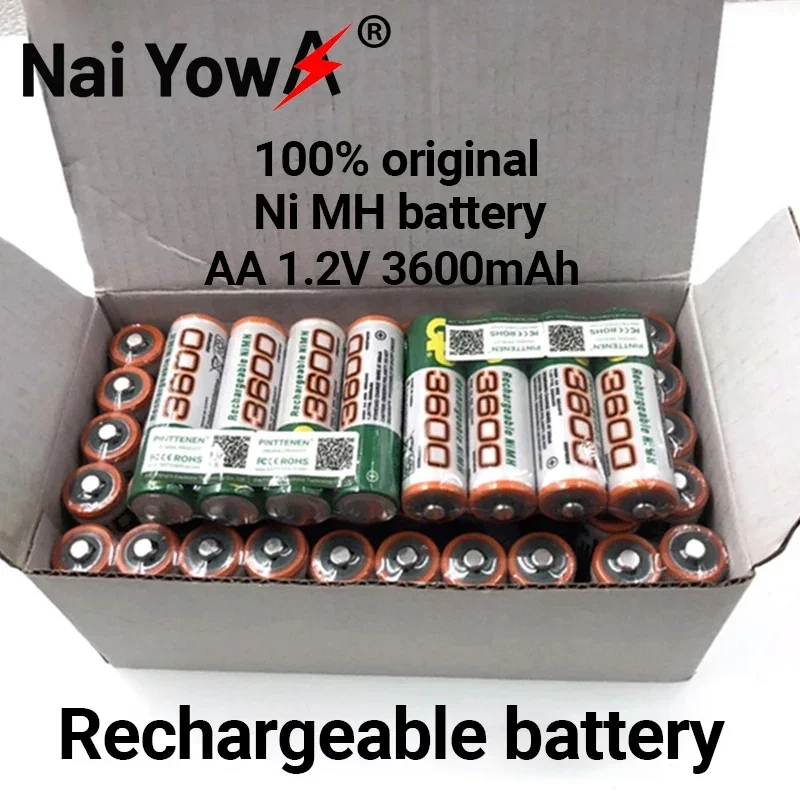 Batteries rechargeables 100%  pour appareil photo, 20 pièces 1.2V AA 3600mAh Ni-Mh 2A, originales, nouvelle collection