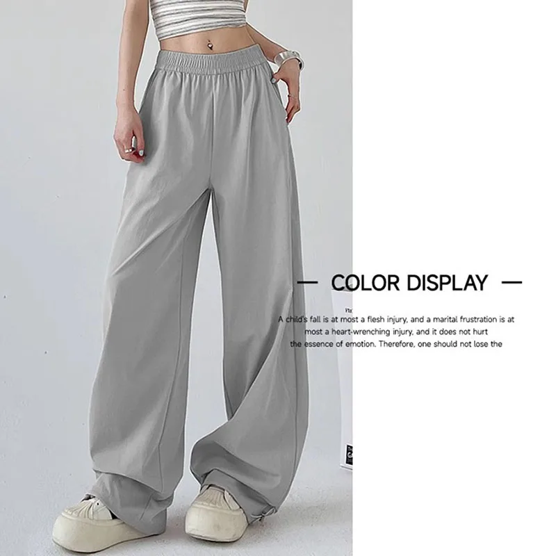 American Style Streetwear Y2K Cargo Pants Women Summer Breathable Baggy Quick Drying Sweatpants Solid Casual Wide Leg Trousers