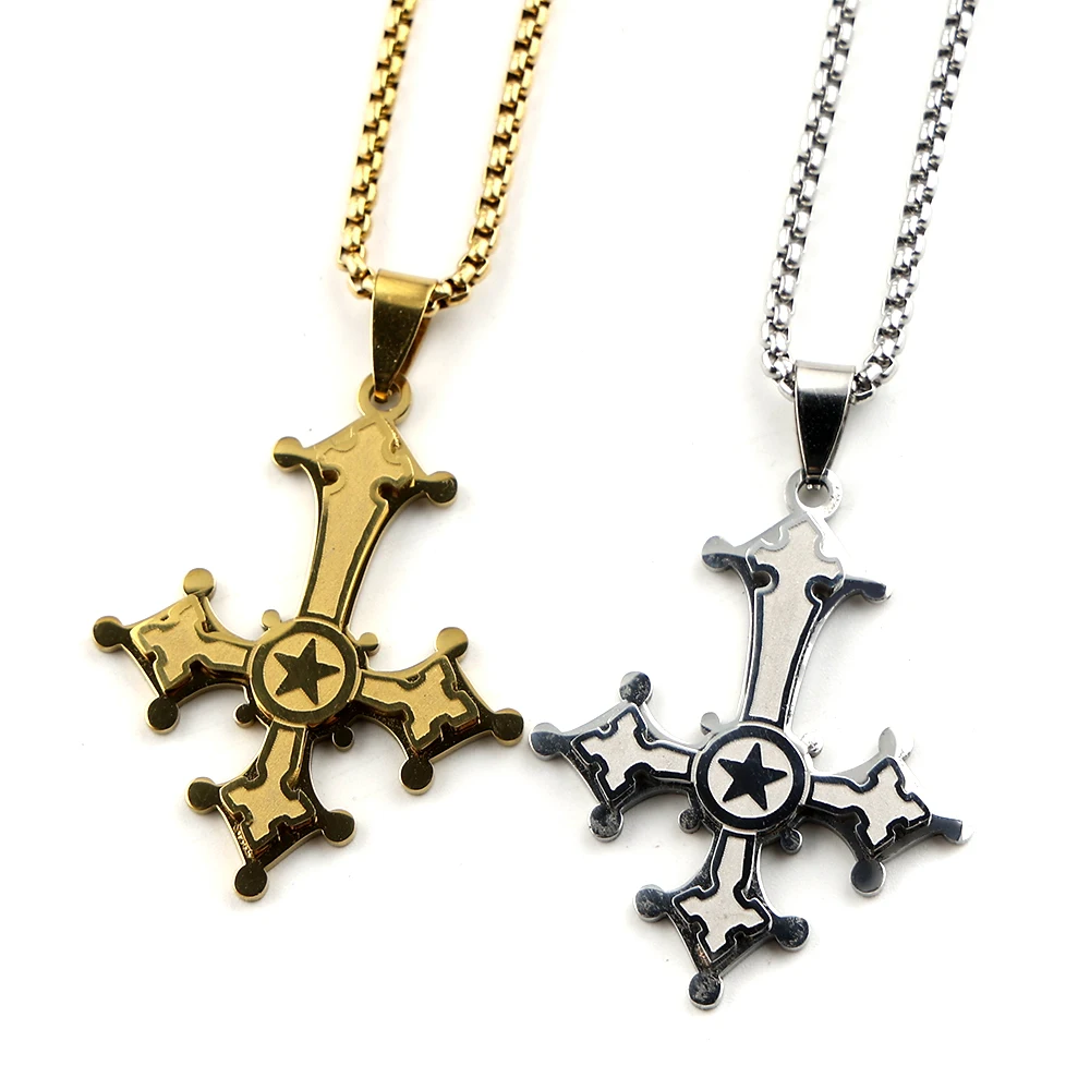 Gothic Inverted Upside Down Cross Pendant Necklace for Women Men Stainless Steel Satanic Pagan Wiccan Occult Chain Jewelry Gift