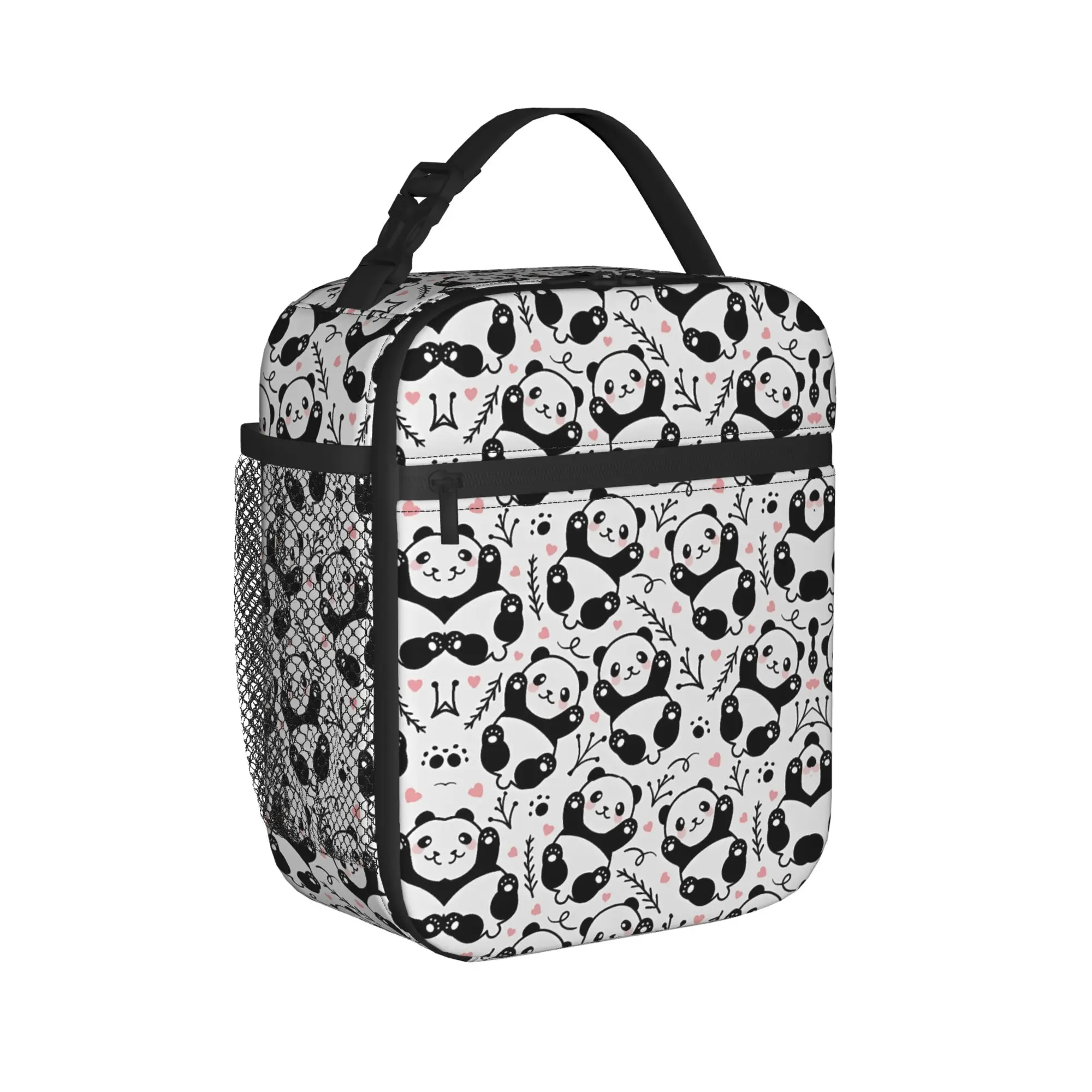 Panda And Bamboo Lunch Bag  Casual Lunch Box For Unisex Travel Portable Zipper Cooler Bag Oxford Print Tote Food Bags