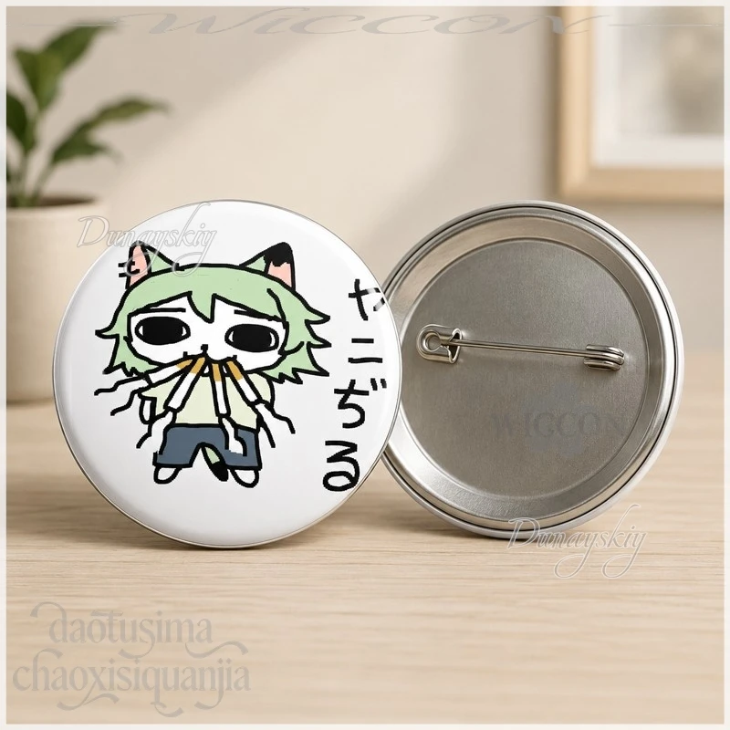 Anime Chainsmoker Cat Cosplay Yanineko Kawaii Funny Badge Cover Custom Button 58mm Cartoon Pin Insignia Emblem Halloween Gifts