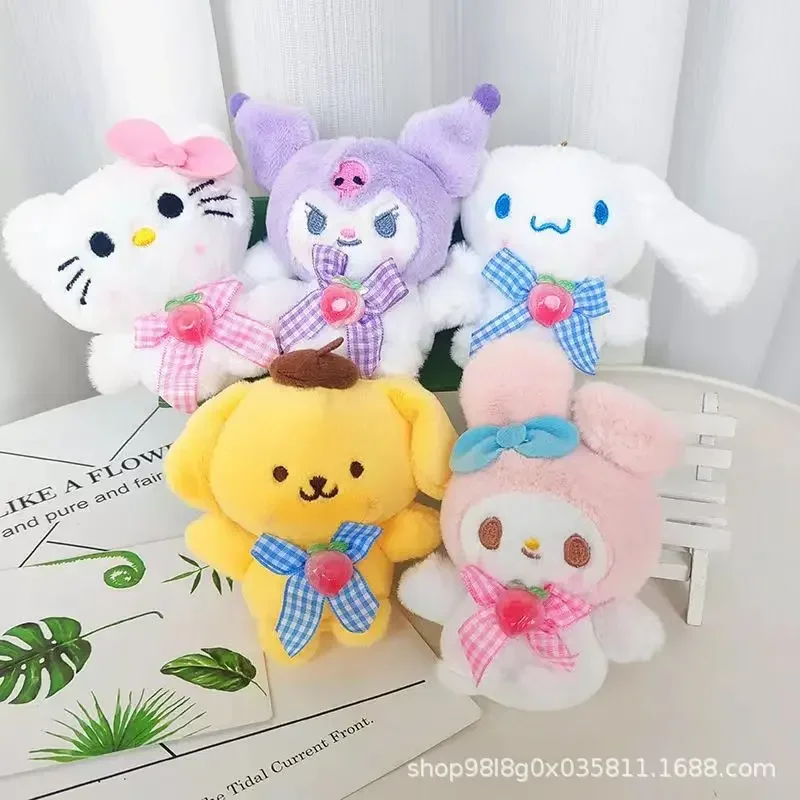 Sanrio Hollo Kitty Cinnamoroll My Melody Plush Doll Keychain Kawaii Pom Pom Purin Pendant Bag Charm Cartoon Cute Doll Girl Gift