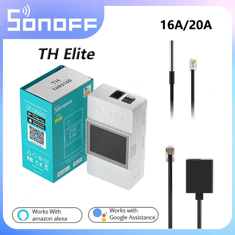 SONOFF TH Elite 16A 20A Wifi Smart Temperature And Humidity Monitoring Switch THS01 DS18b20 Sensor Smart Home Via EWelink Alexa