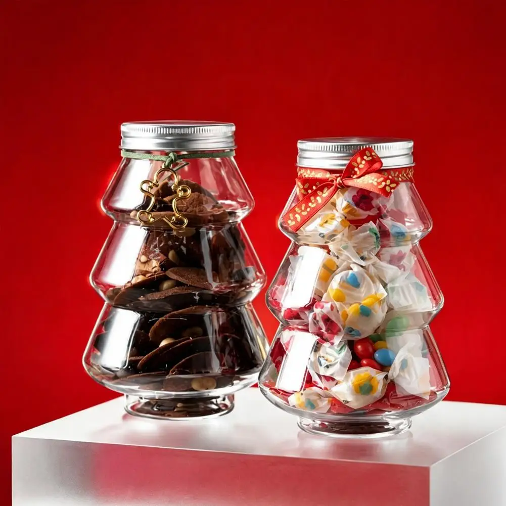 Transparent Dessert Jars 5pcs Christmas Tree Shaped Plastic Bottles Food Grade Drink Dispensers Leak Proof Jars for Juice Coffee