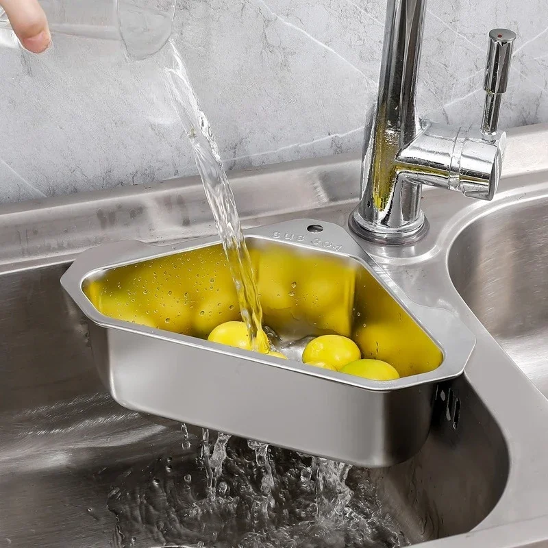 New Kitchen Sink Stainless Steel Asphalt Basket New Triangular Filter Net 304 Pool Storage Rack Asphalt Rack Sink