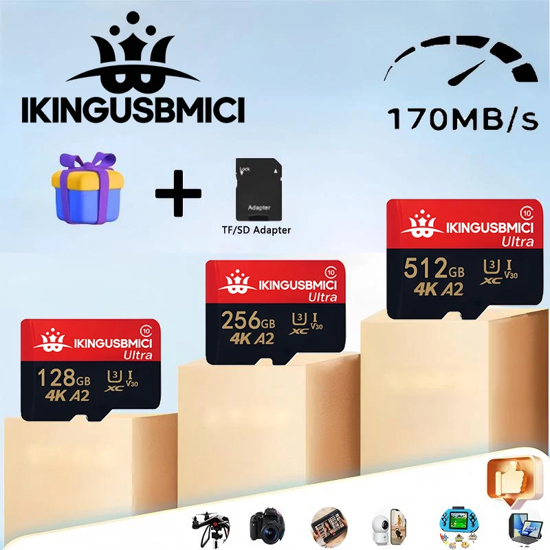 256GB Micro SD microSDXC R/W Up to180MB/s Full HD a nd 4K UHD C10, U3, V30, 4K, A2 for Camera Drone Dash Cam