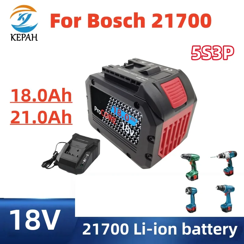 Suitable for Bosch GBA18V80 | 18V 21Ah ProCORE Battery 21700 5C Discharge 5 Series 3 Parallel Structure