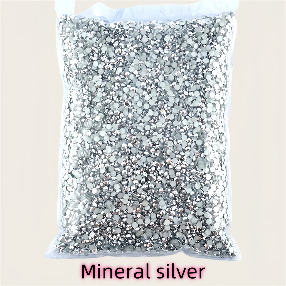 

2mm-6mm Mineral-silver color Round Non Hotfix Glitter Bling transparent Flatback Rhinestones Glue On Beads Nailart Nail Gems Diy