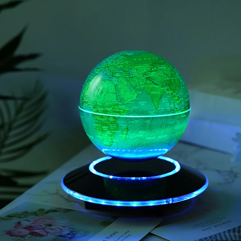 Globo de levitação magnética de 6 polegadas e 8 polegadas, decoração de escritório luminosa auto rotativa, decoração de mesa de sala de estar, presente criativo