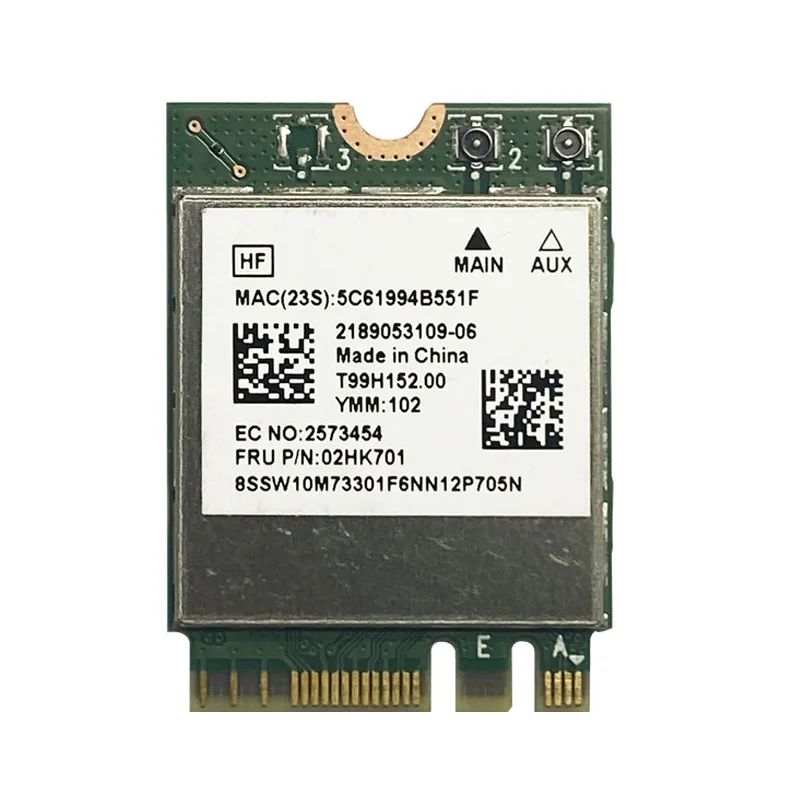 Placa de rede sem fio WiFi para Lenovo, RTL8822CE, 867Mbps, Bluetooth 5.0, NGFF, FRU 02HK701, E460, E465, E470, E475, E560, 802.11AC