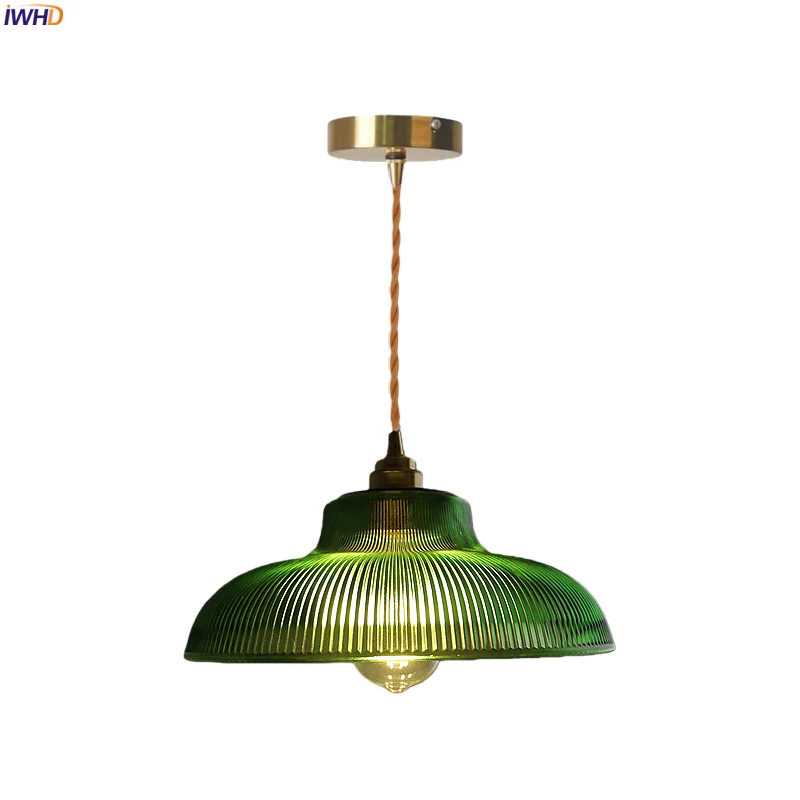 

IWHD Japan Vintage LED Pendant Lights Kitchen Island Living Room Decoration Bedroom House Copper Glass Hanging Lamp Luminaire
