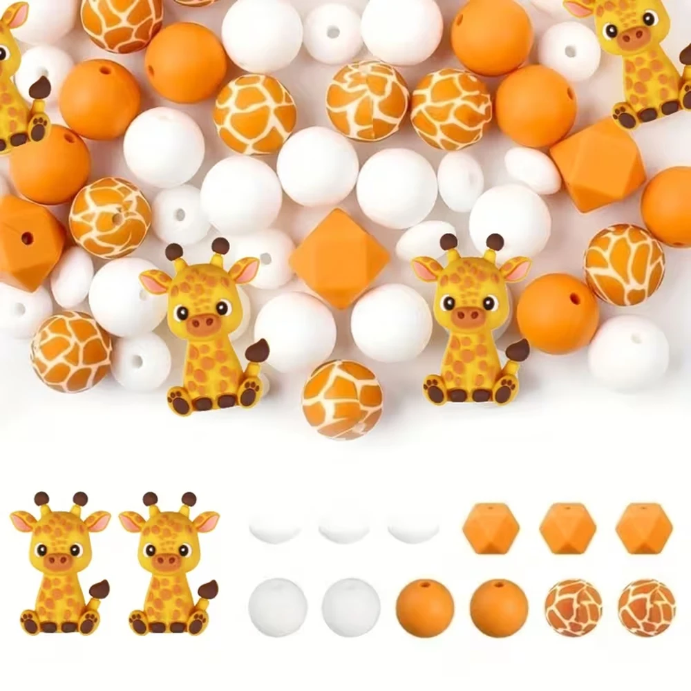 25-teiliges 3D-Tier-Silikonperlen-Set, Zebra, Kuh, Giraffe, Leopard, DIY-Perlenkette, Armband, Dekorationsstift, Schmuckanhänger, etc. Geburtstagsgeschenk für die Feiertage – Detail 3