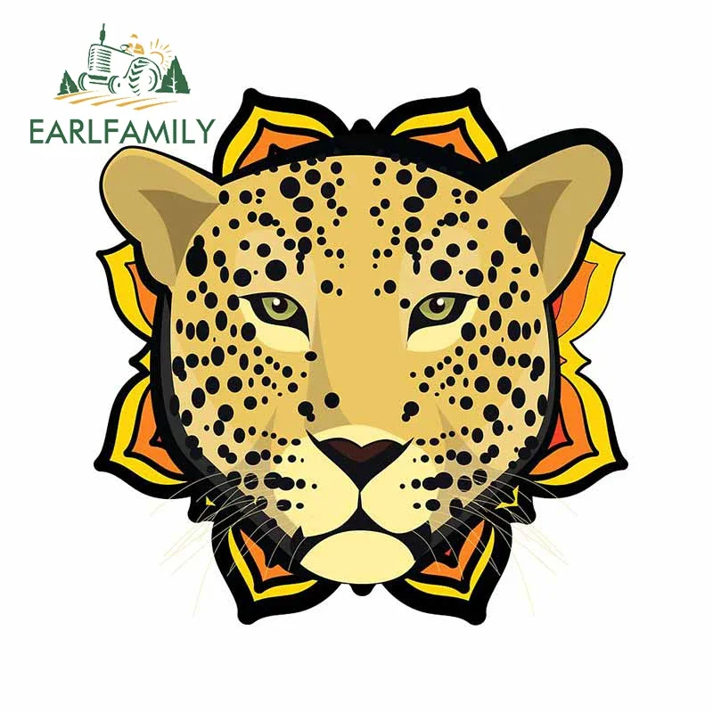 EARLFAMILY 13cm x 12.6cm Retro Leopard Cartoon Car Stickers Sunscreen Animal Wreath Decal Personality Car Door Protector Decor