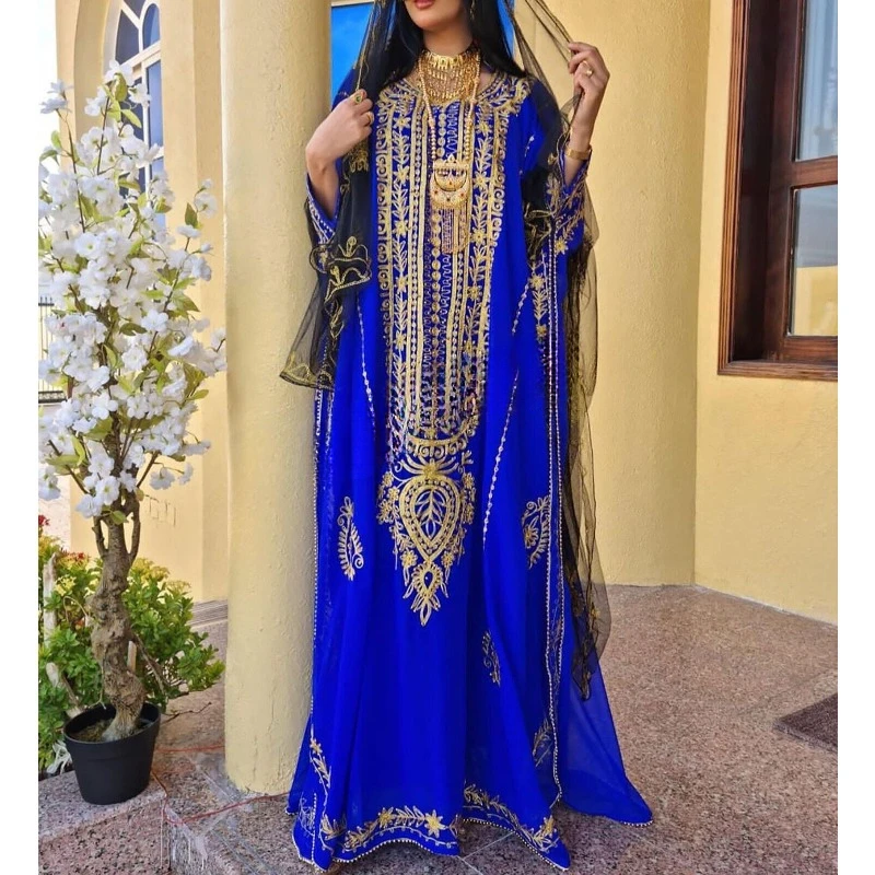 

Royal Blue Moroccan Dubai African Long Shirt Farasha Abaya Wedding Dress