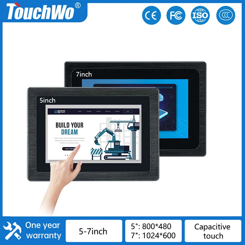 TouchWo-pantalla táctil de 5 y 7 pulgadas, monitor Industrial integrado Sin ventilador, resistente al agua IP65, capacitivo, Android, para Cnc