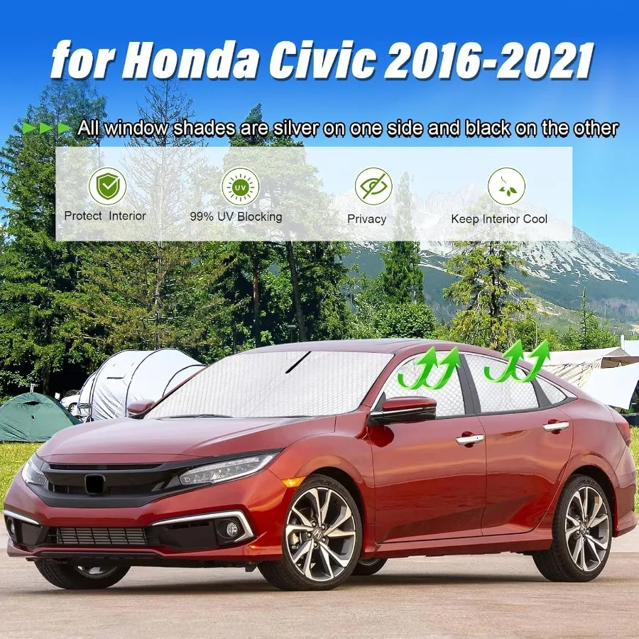 8 قطعة ظلال الشمس الكاملة رشاقته لهوندا سيفيك سيدان 20162021 نموذج نافذة السيارة يغطي كتلة الأشعة فوق البنفسجية وتعتيم الخصوصية ظلة ل #2