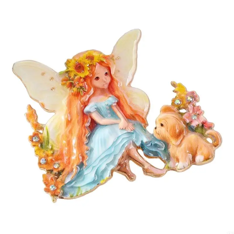  Adorable Fantasy Elf Pin Playful Dog Detailing Alloy Brooch Decorative Item