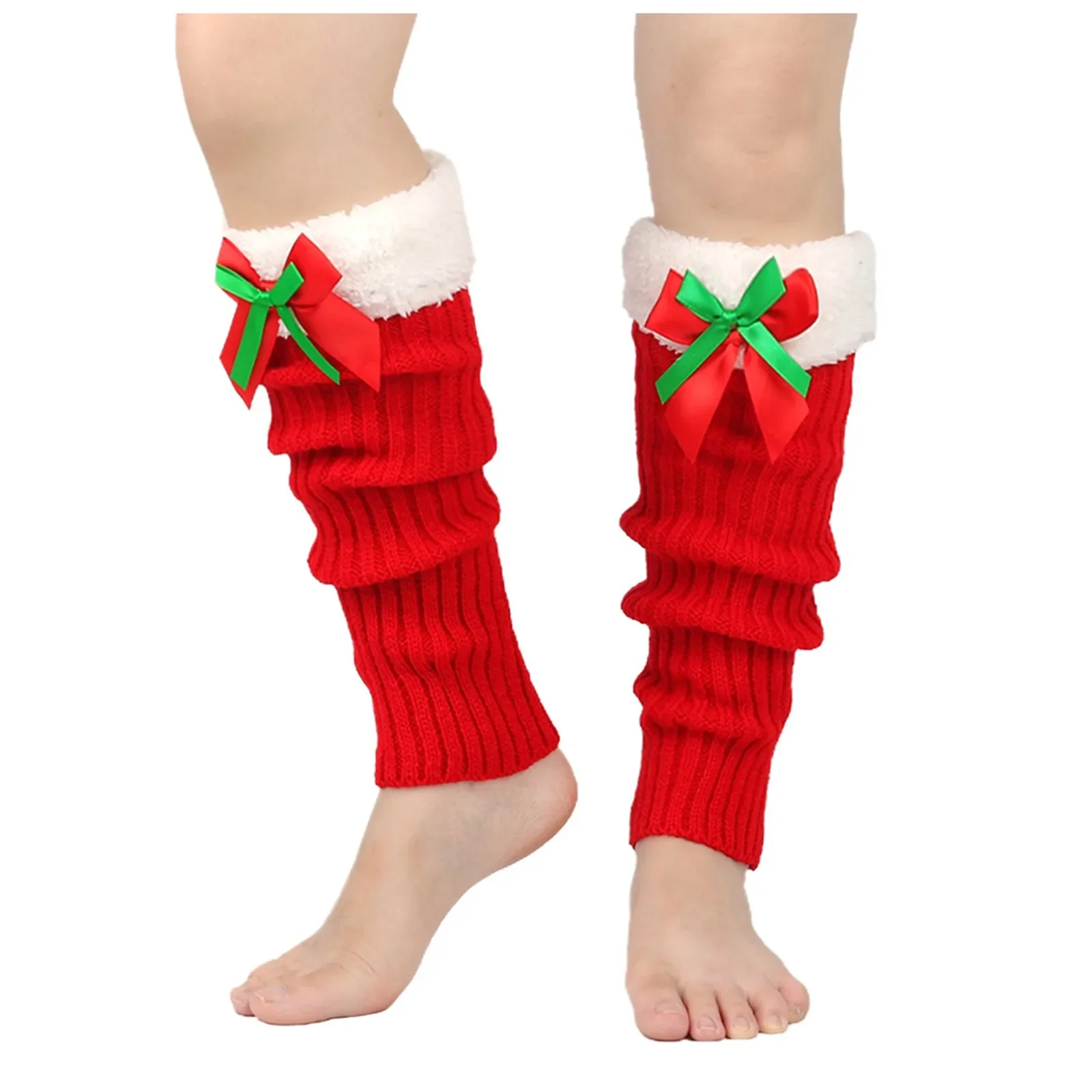 Christmas Leg Warmers For Women Fleece Warm Knitted Stocking Bow Wool Cute Girls Foot Covers Cold Weather Accessories