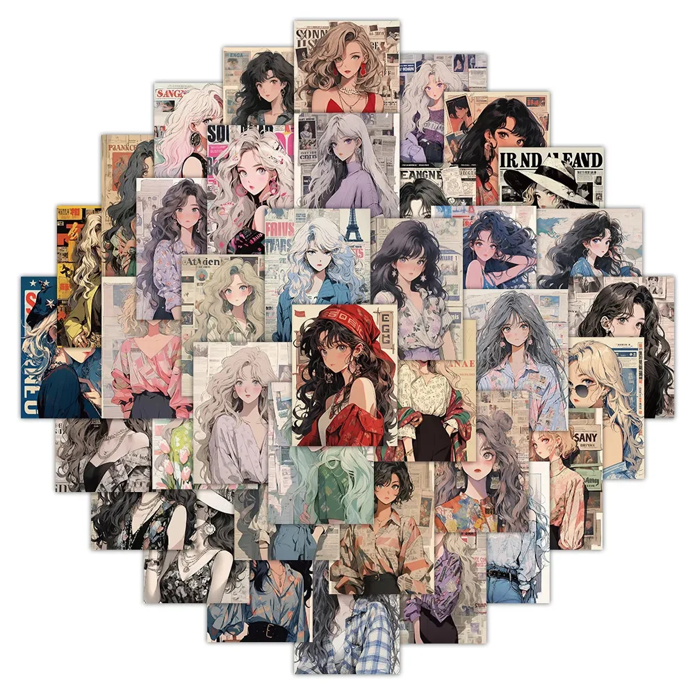 10/30/60pcs Vintage Anime Aesthetic Girl Stickers Cute Decals Laptop Phone Suitcase Scrapbook Album Cool Wall Decoration Sticker