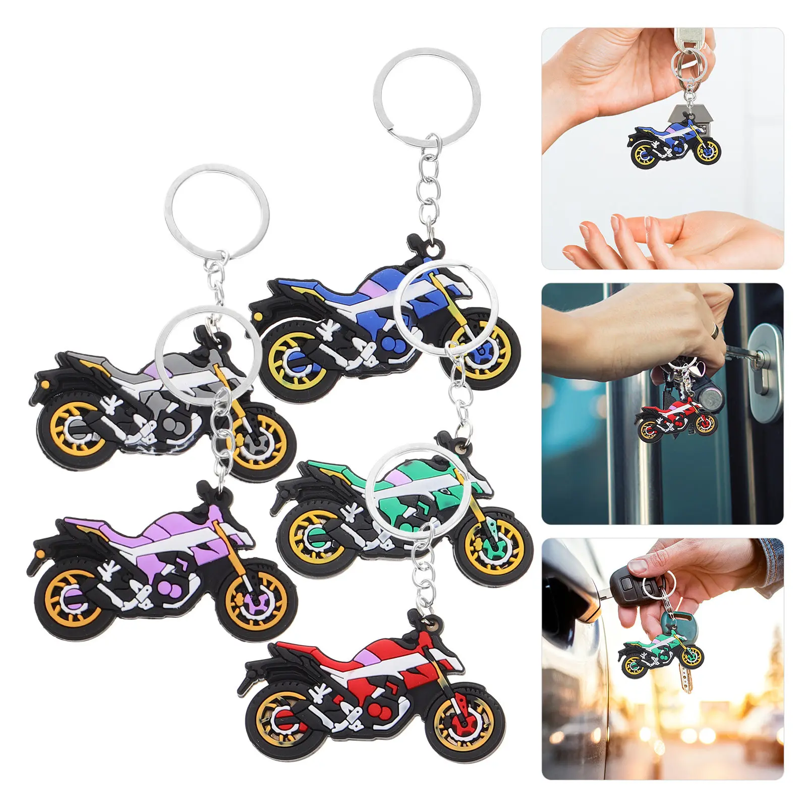

5Pcs Motorcycle Keychain Set Realistic 3D Double Sided Bike Key Ring for Men Ride Safe Sport Scooter Enthusiasts Birthday Gift