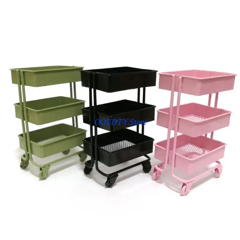 367A Mini Trolley Floor Storage Rack with Wheel Dollhouse Miniature Furniture Shelf Bookshelf Storage Display Rack Decoration
