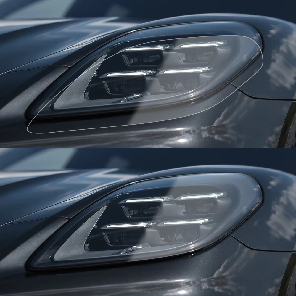 For Porsche Panamera Taycan 971 971.2 976 J1 Car Headlight TPU PPF Protective Film Smoke Black Pre Cut Anti-Scratch Vinyl Film