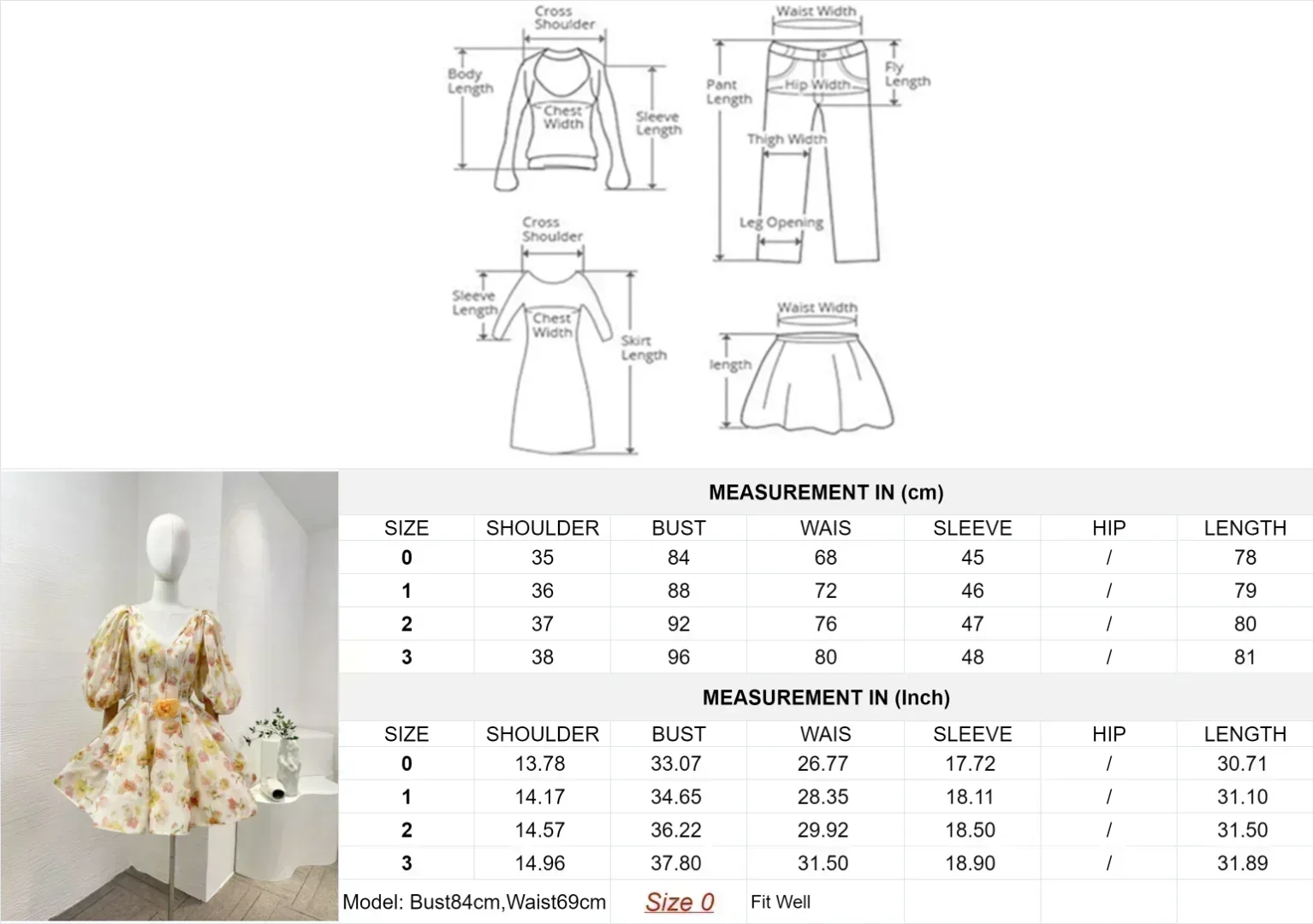 Mini robe en lin à manches courtes bouffantes, imprimé floral, qualité supérieure, nouveau, collection printemps 2024