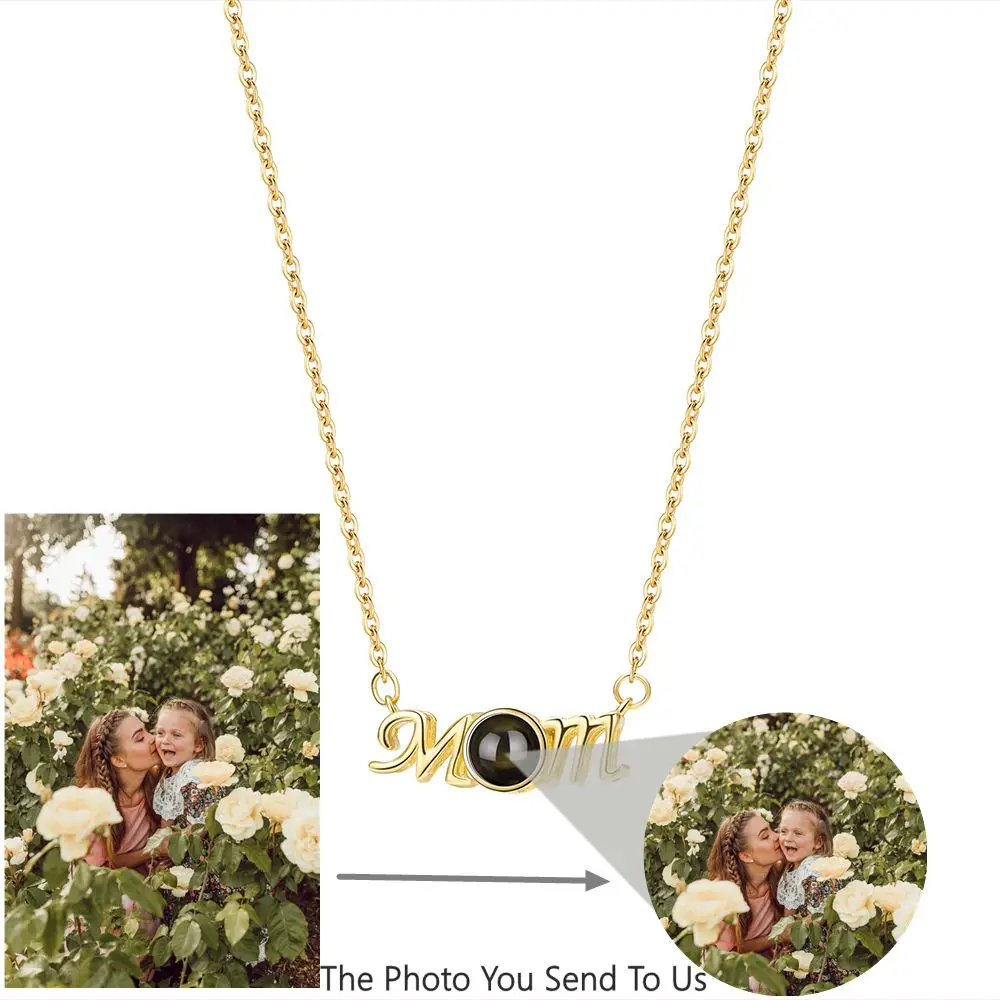 Projection Photo Necklace Personalized Custom Photo Necklace for Women Mom Heart Pendant Mother's Day Jewelry Memory Gift