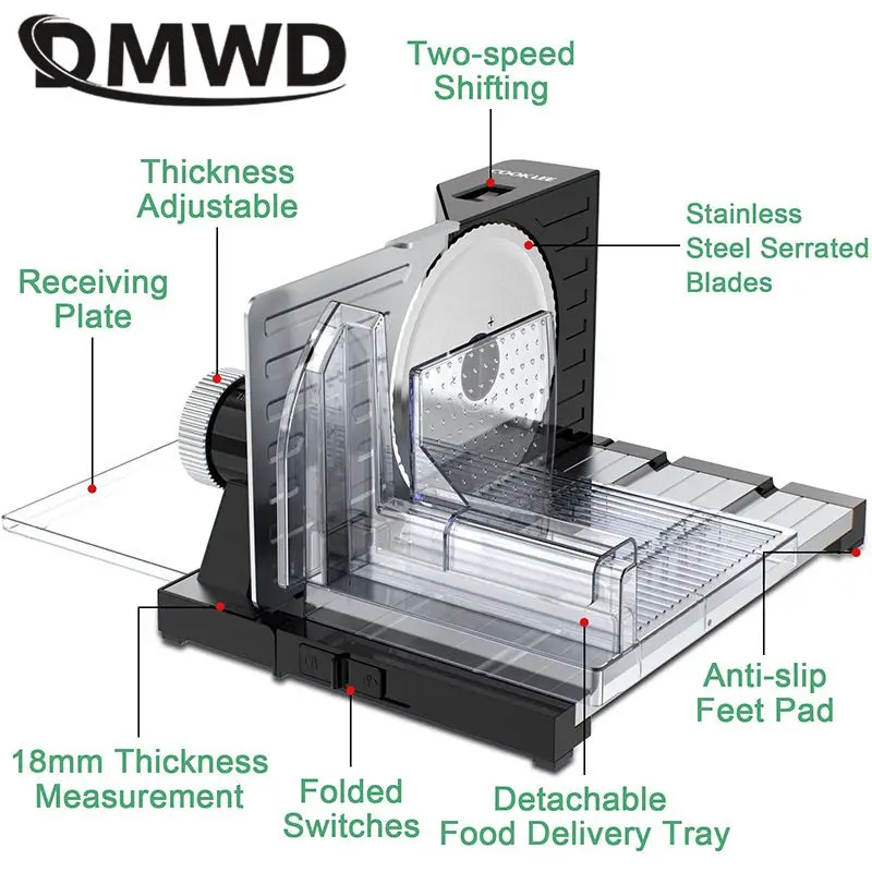JIQI 가정용 상업용 접이식 양고기 롤 슬라이서, 두께 조절 가능, 순수 구리 모터, 야채 고기 슬라이싱 기계, 0-18mm