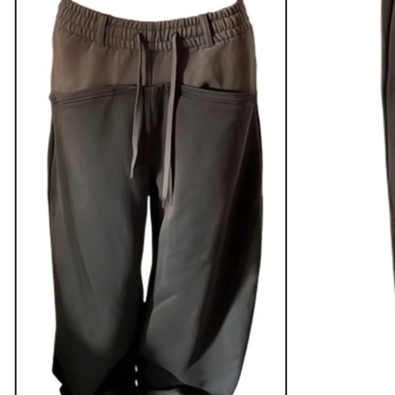 Americano retro design marrom calças de moletom femininas 2025 inverno nova moda elegante spliciing solto versátil calças de perna larga menina