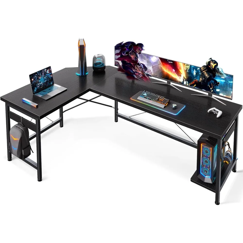 

66" L Shaped Gaming Desk, Corner Computer Desk, Sturdy Home Office Computer Table, Writing Desk, Larger Desk Workstation, Black