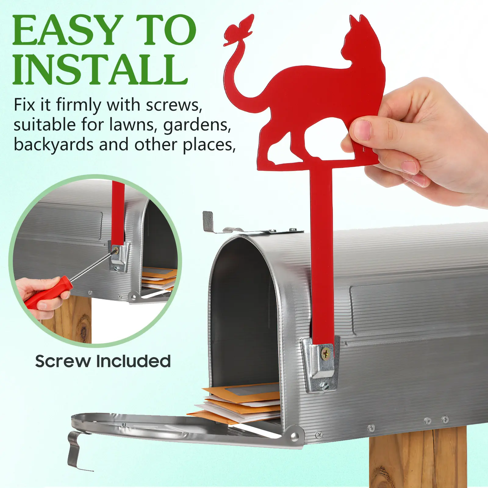 Lovely Cat Design Mailbox Flag Replacement Stake Iron Mailbox Decoration for Outdoor Lawn Garden Backyard Front Door Decor