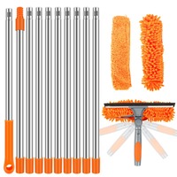 100-420CM Extended Window Cleaning Kit 2 in 1 Double Sided Glass Squeegee Cleaner Duster Mop 180° Swivel Window Cleaning Tools